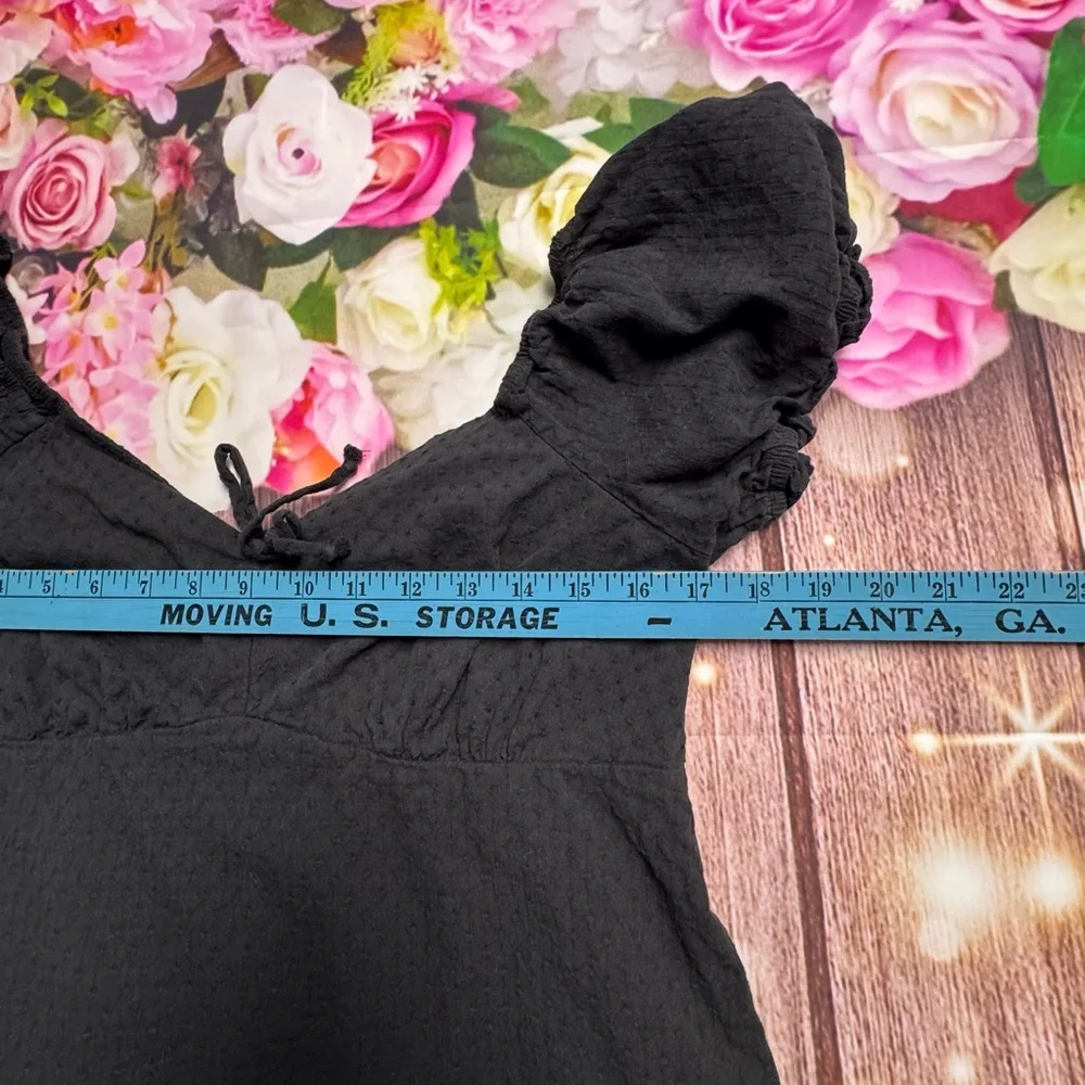 wild fable Black Puff-Sleeve Tie-Front Mini Dress - Picture 5 of 9